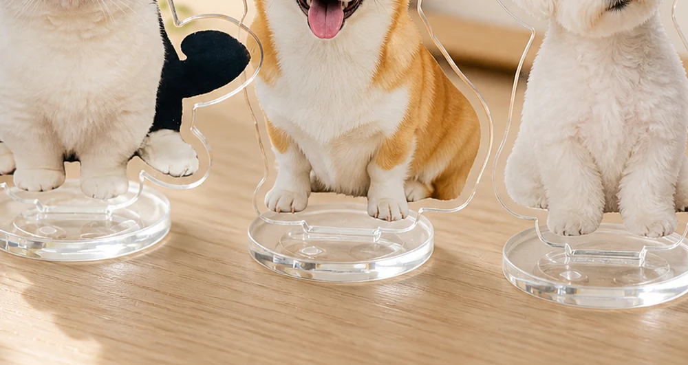 clear round bases on personalized acrylic pet standees