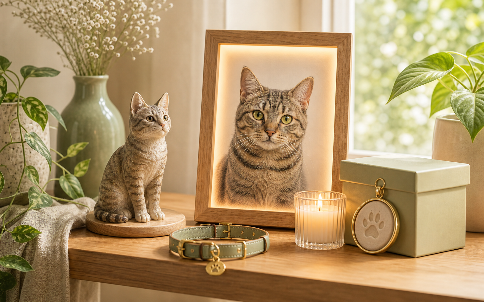 cat loss gift for friend with sympathy card and cat memorial keepsake