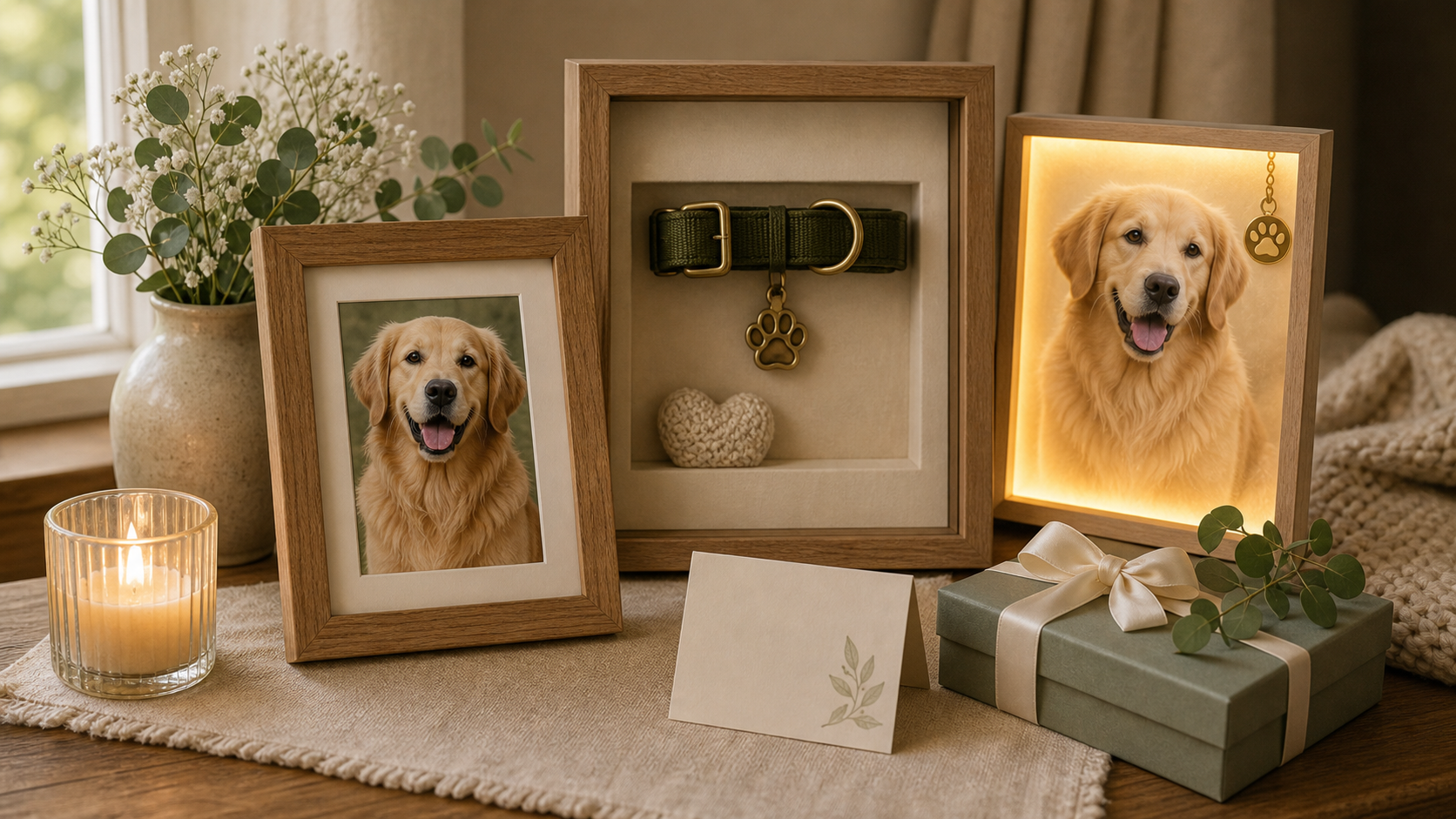 dog collar memorial frame with collar tag dog photo and wooden shadow box