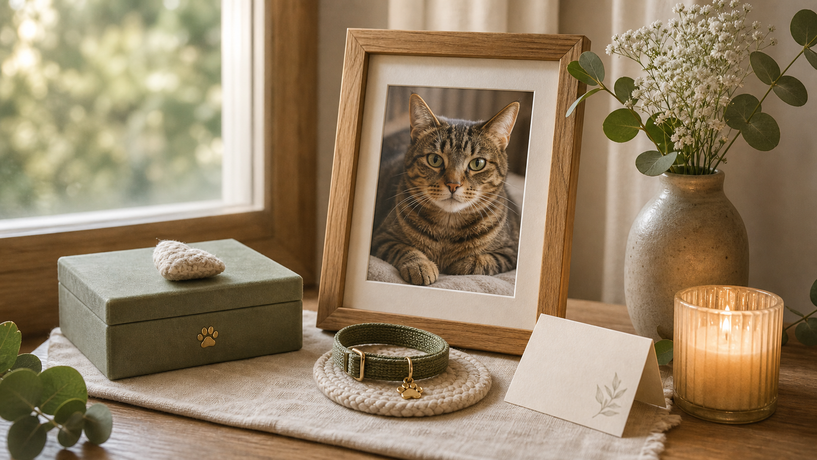 cat collar memorial ideas with cat photo collar bell and keepsake box
