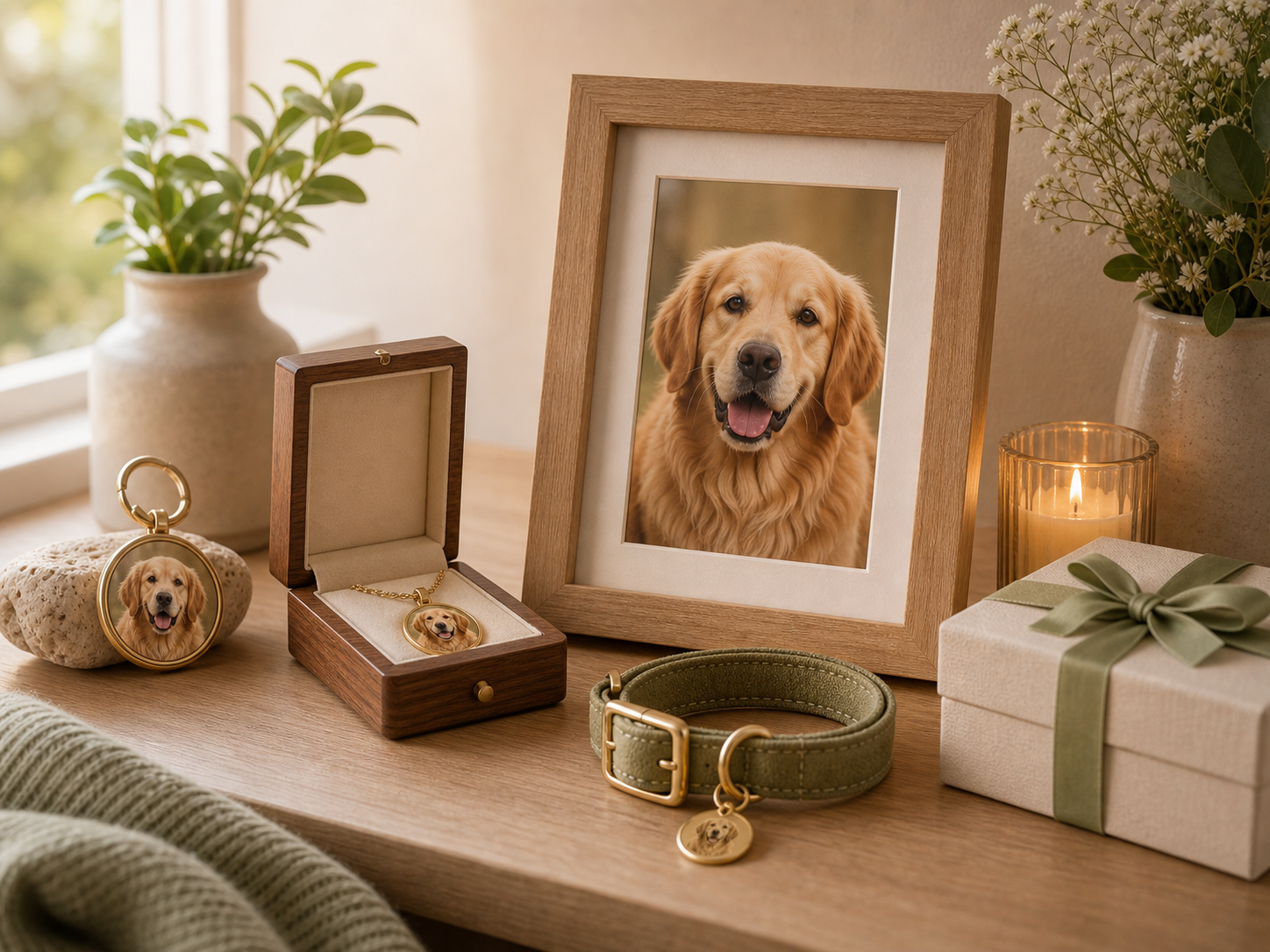 memorial gifts for senior dog loss with photo frame collar and keepsake box