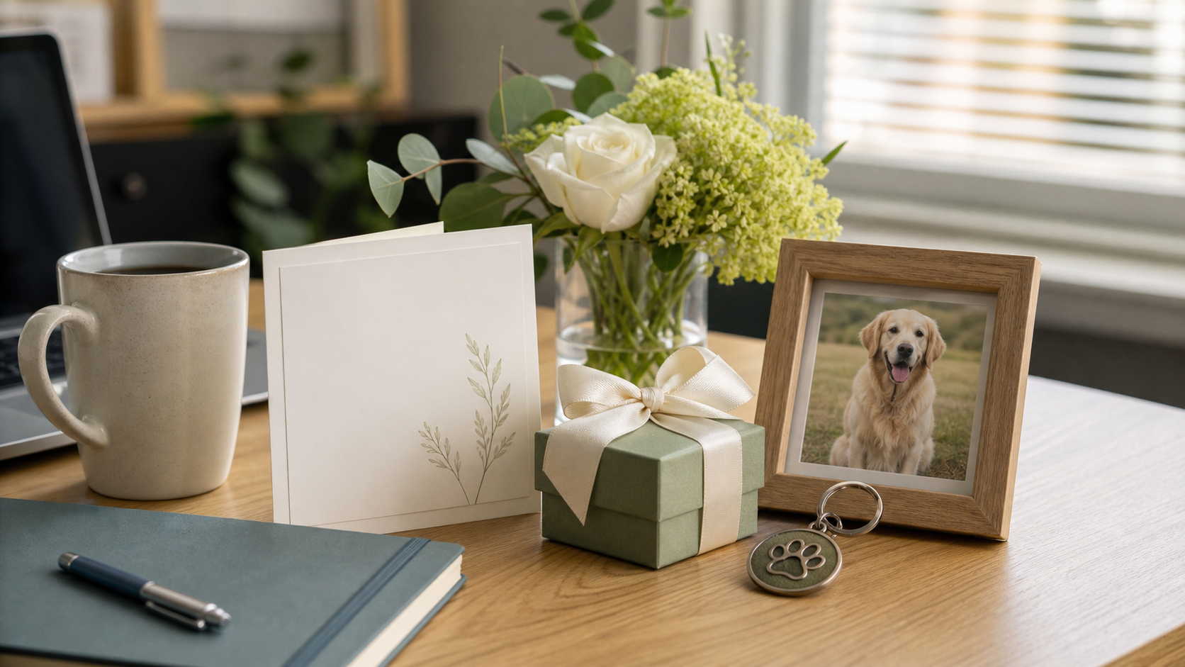 pet loss gift for coworker with office sympathy card gift box photo frame and keychain