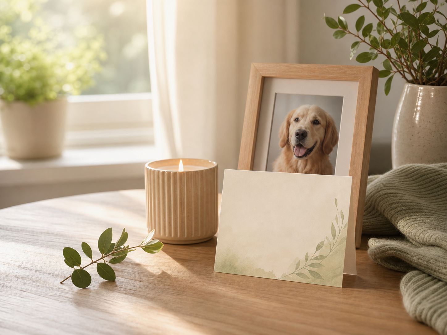 sympathy card and pet memorial photo for coping with sudden pet loss