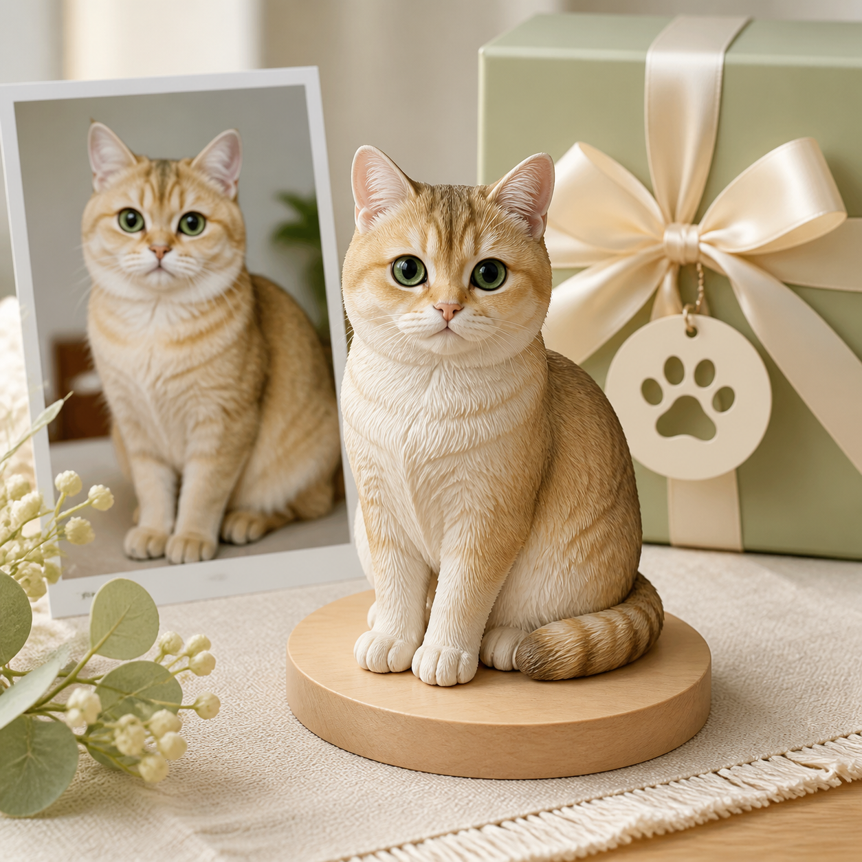 custom cream dog figurine with finished display and packaging