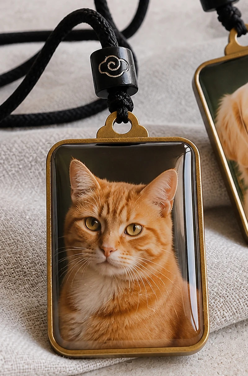 orange cat photo on a rectangular memorial pendant
