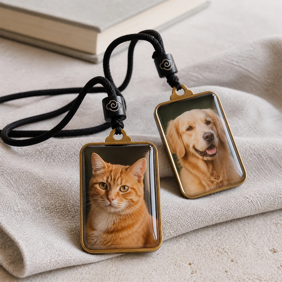 double-sided custom pet photo pendants with cat and dog portraits